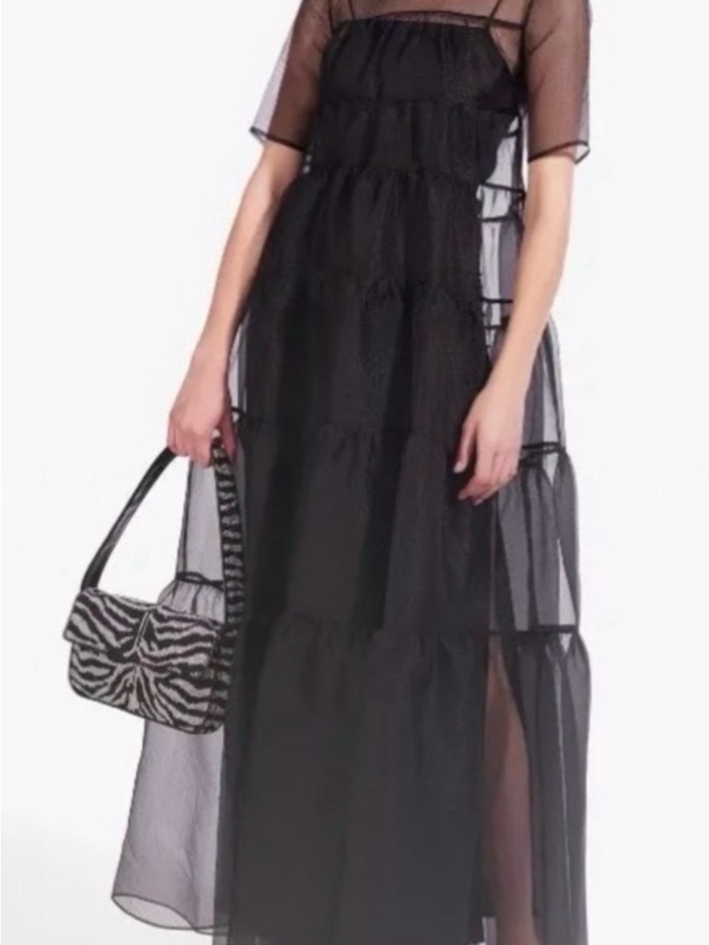STAUD Black Sheer Tiered Maxi Dress